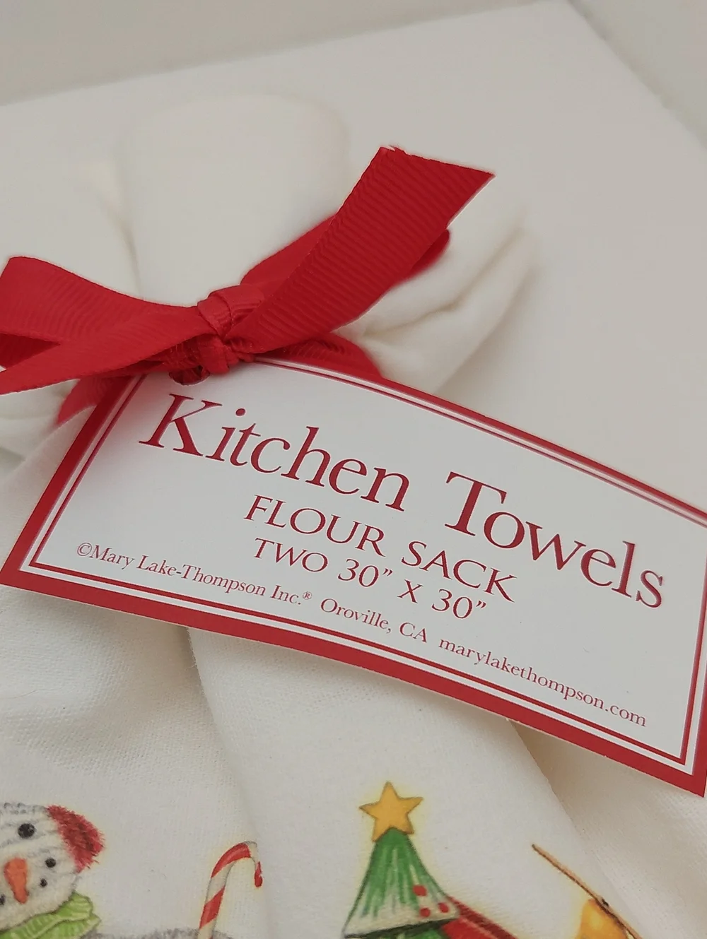 NEW 2 Flour Sack Cotton Towel Baking Christmas Santa White Red Accents Giftable